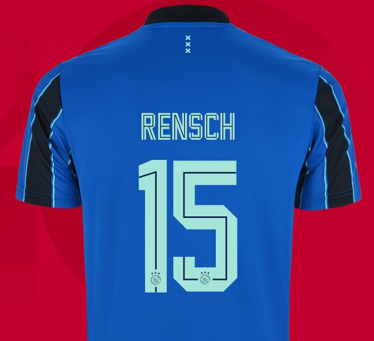 2021/22 Ajax Away Kit Soccer Jersey with Rensch 15 printing